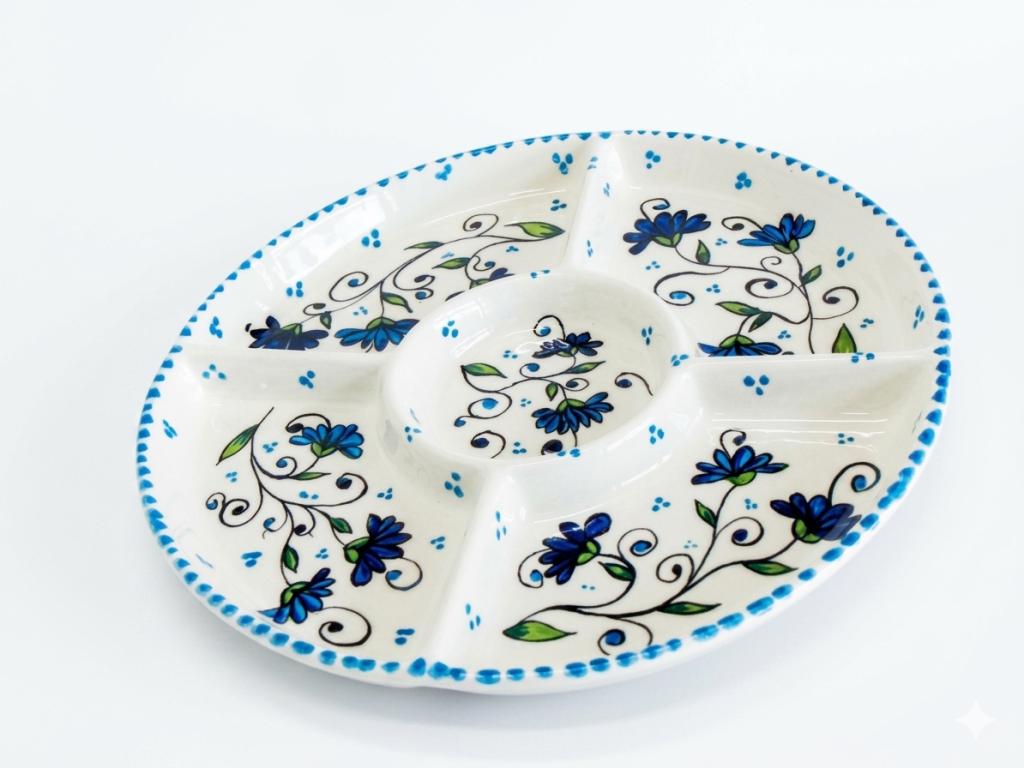 Antipastiera 5 divisori fiori azzurri Antipastiera 5 divisori fiori azzurri