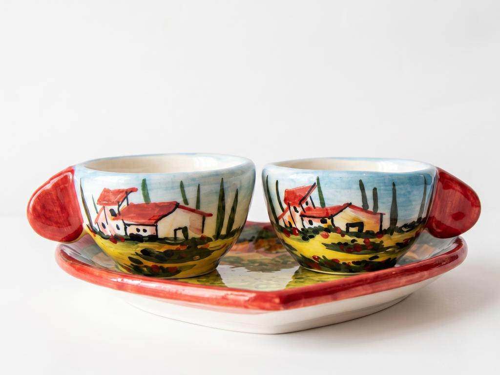 Set tazzine piattino cuore paesaggio toscano Set tazzine piattino cuore paesaggio toscano