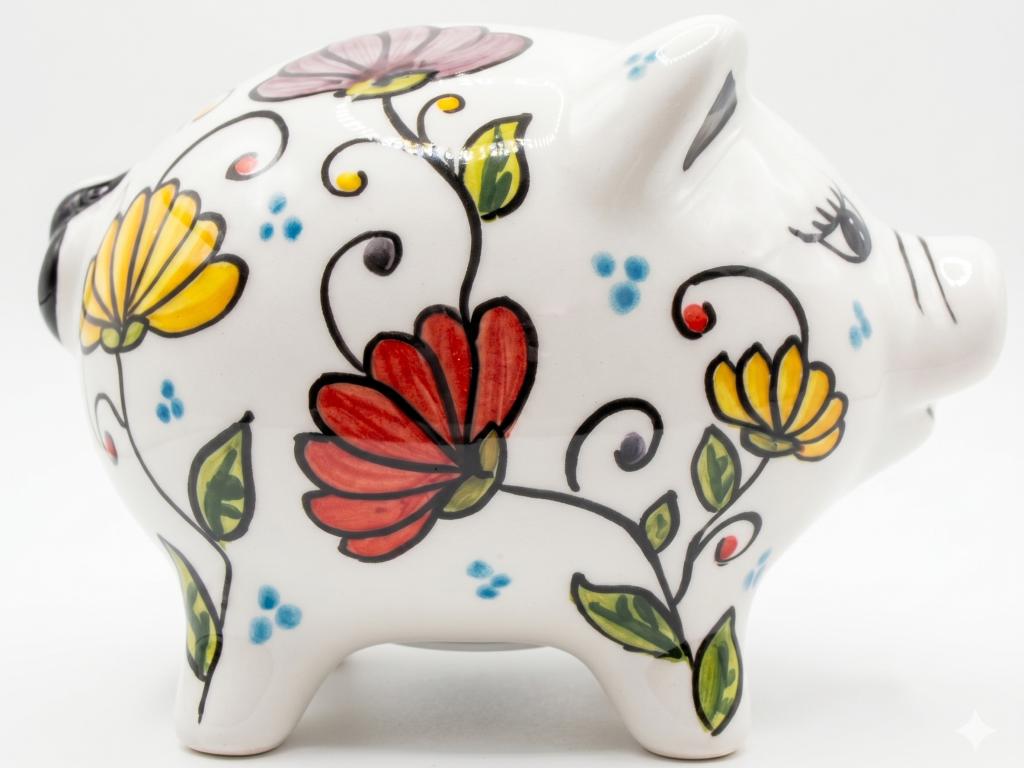 Salvadanaio maiale fiori colorati Salvadanaio maiale fiori colorati