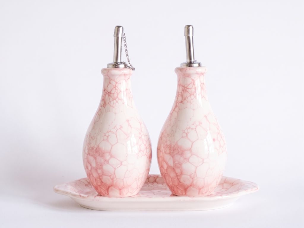 Set olio e aceto con vassoio BOLLE ROSA